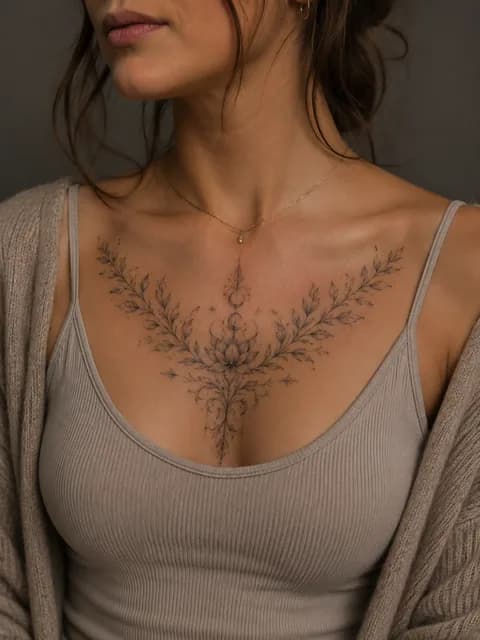 Ornamental tattoo style inspiration across a chest